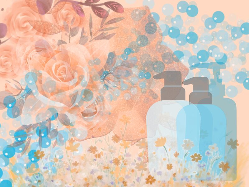 優しいアミノ酸シャンプーのボトルと泡のイメージ